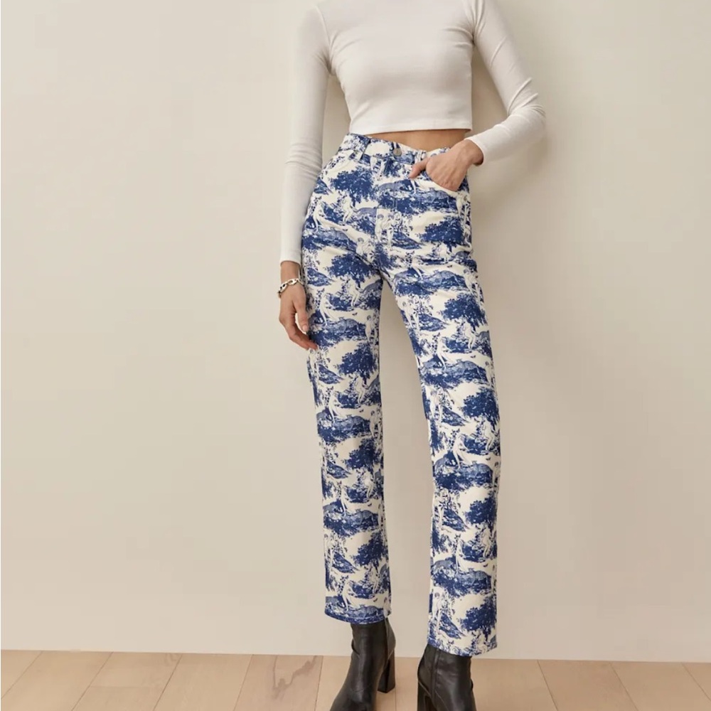 Reformation Pastoral Blue and White High-Rise Jeans